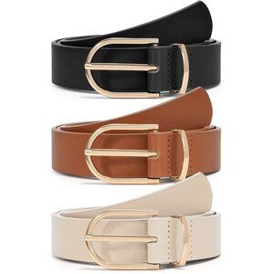 4163 3 Pack Women's Belts For Jeans Pants Fashion Gold Buckle Ladies Dress